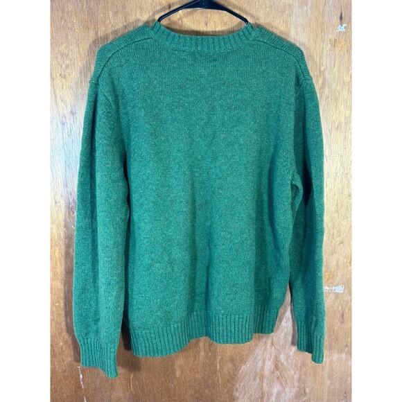 Vintage LL Bean Mens Sweater Large Wool Shetland Green V-Neck Cardigan Pullover - Picture 6 of 9